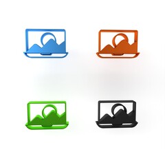 Poster - Colorful Photo retouching icon isolated on white background. Photographer, photography, retouch icon. Minimalism concept. 3D render illustration