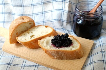 Baguette with blueberry jam on top