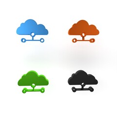 Poster - Colorful Network cloud connection icon isolated on white background. Social technology. Cloud computing concept. Minimalism concept. 3D render illustration