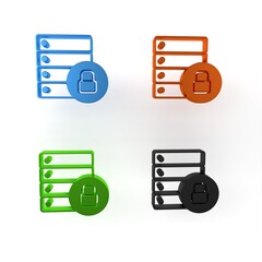 Poster - Colorful Server security with closed padlock icon isolated on white background. Database and lock. Security, safety, protection concept. Minimalism concept. 3D render illustration