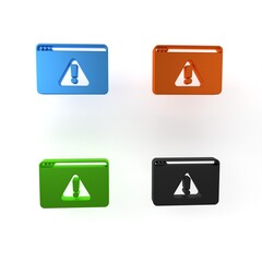 Poster - Colorful Browser with exclamation mark icon isolated on white background. Alert message smartphone notification. Minimalism concept. 3D render illustration