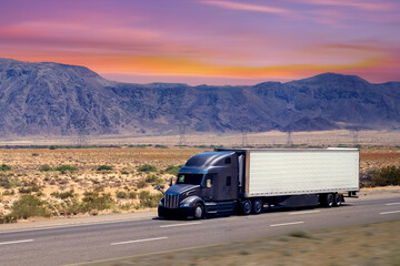 Semi-truck driving on the highway in Arizona, USA