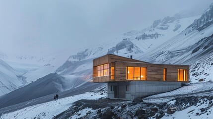 Poster - Write about the architectural resilience of an isolated house in a rugged mountain terrain