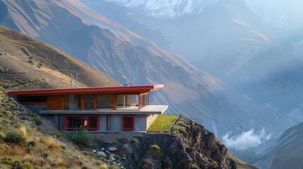 Poster - Write about the architectural resilience of an isolated house in a rugged mountain terrain