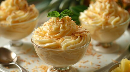 Poster - coconut pineapple pudding, indulge in a delectable coconut pudding topped with pineapple chunks, a heavenly treat for those with a sweet craving