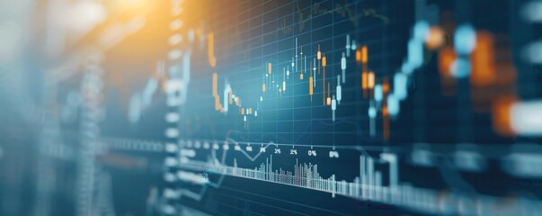 close-up view of a financial data chart showing market analytics and stock trading trends with a blu