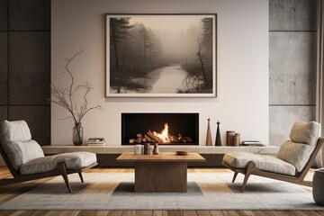 Wall Mural - Fireplace room architecture furniture.