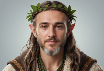 Portrait view of a regular Druid , candid, social media, avatar image, plain solid background