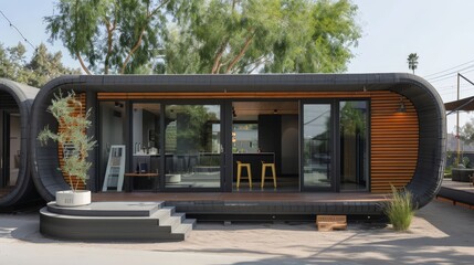 Poster - Write about the innovative use of modular construction in a 3D-printed house. Describe prefabricated modules, assembly processes,