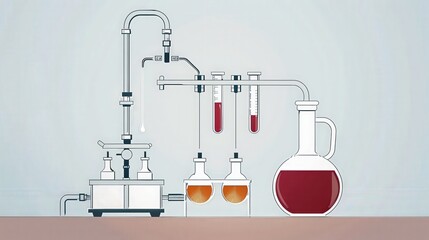Poster - diagram of a chemistry experiment involving titration, showing the setup of burettes, titrants, and 
