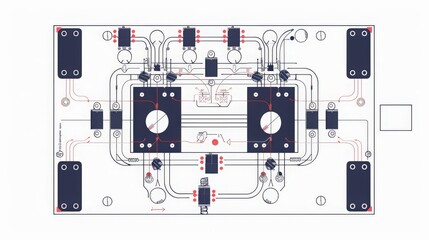 Poster - Diagram of a differential amplifier circuit, highlighting how it amplifies the difference between two input signals while rejecting common-mode signals.