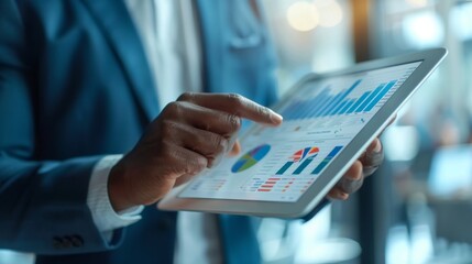 Canvas Print - Businessman Analyzing Financial Data on Tablet