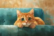 © Rawpixel.com - Cat illustration cute wallpaper furniture painting mammal.