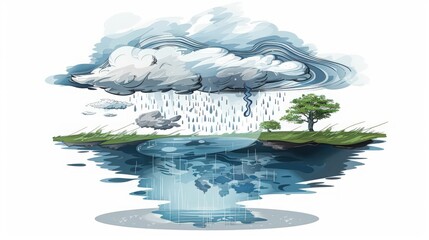 Poster - Diagram of a low-pressure system, highlighting its impact on weather, including clouds, wind, and precipitation
