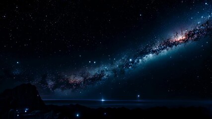 Wall Mural - Video footage of night sky filled with stars, showcasing a prominent view of the Milky Way galaxy. The galaxy’s dense cluster of stars and cosmic dust creates a bright