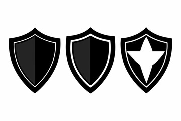 Shield icon set vintage style . escudo sin nada silhouette set,Protect shield security icons set. Shield badge quality symbol set. Collection of security shield icons set. Vector illustration