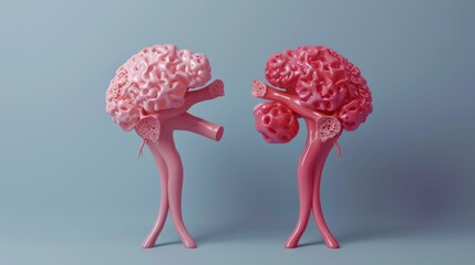 Wall Mural - Two pink brains are shown in a cartoonish way