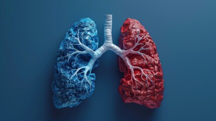 Wall Mural - A lung is shown in red and blue with a white stem