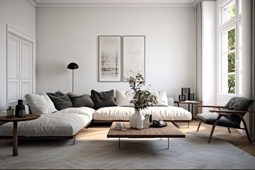 Canvas Print - Scandinavian classic living room architecture furniture building. .