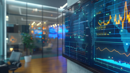 Poster - stock market performance statistics virtual display in modern office, stock market economy or business analysis