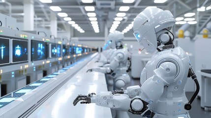 Aufkleber - Showcase robots in a semiconductor factory, performing ultra-clean and precise assembly of semiconductor devices