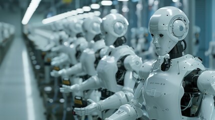 Aufkleber - Showcase robots in a semiconductor factory, performing ultra-clean and precise assembly of semiconductor devices