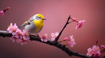 Canvas Print - a grey and yellow bird sitting on the branch 