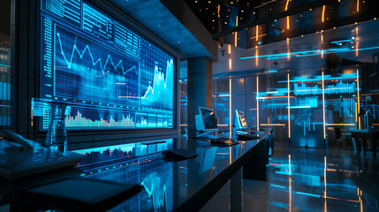 Poster - stock market performance statistics virtual display in modern office, stock market economy or business analysis
