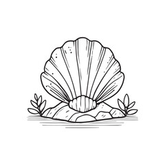 Simple drawing of a seashell on a rock