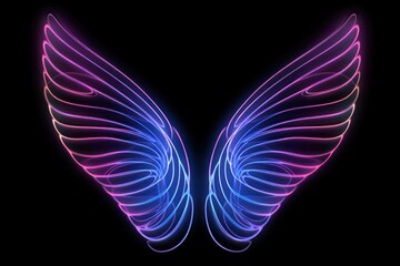 Canvas Print - Neon wings wireframe light neon night.