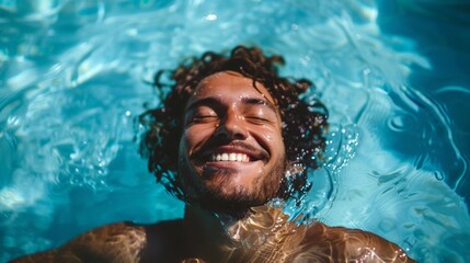 Happy Man Relaxing in a Swimming Pool