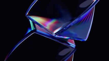 Leinwandbilder - Abstract animation, minimalist dark background with rotating glass shapes, 4k seamless looping video, 3d render