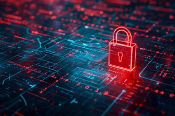 Poster - concept of safety: digital background with a locked padlock