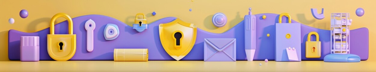 Poster - 3d rendering of cyber security and data protection icons.