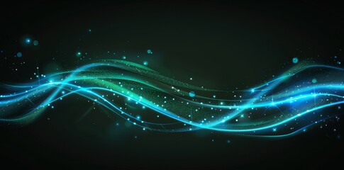 Wall Mural - modern illustration with abstract green blue wave light effect. magic luminous azure glow design ele