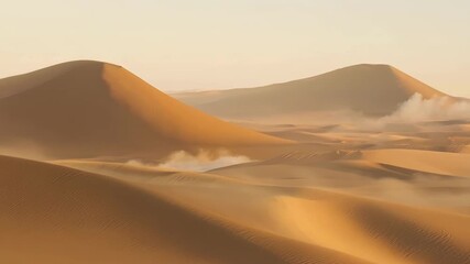 Poster - Slow panning shots of towering sand dunes slowly disappearing as they are consumed by an approaching desert sandstorm.