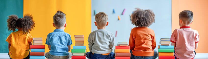 Wall Mural - Children sitting at the classroom and studying. Concept back to school.