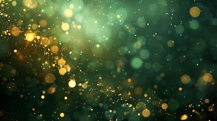 Wall Mural - gold bokeh on defocused emerald green banner background.