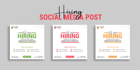 Wall Mural - We are hiring job vacancy social media post or square web banner template vector design	