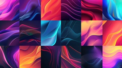 Poster - A collection of abstract gradient backgrounds in vector format, with geometric patterns and liquid color flows. Perfect for stylish wallpapers and promotional content.