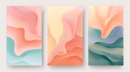 Poster - A set of gradient abstract cover backgrounds in vector format, featuring smooth liquid colors and minimalist geometric shapes. Perfect for modern social media banners or promotional posters.
