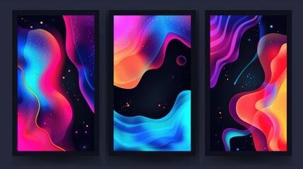 Poster - A vector set of gradient abstract covers with vibrant liquid colors and geometric shapes. Minimalist design with clean frames, perfect for social media and idol posters.