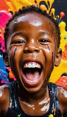 Sticker - portrait of a black little boy with painted face