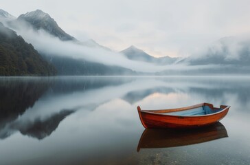 Wall Mural - Foggy Morning on a Mountain Lake