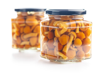 Sticker - Pickled nameko mushrooms.Traditional japanese mushrooms in jar isolated on white background.