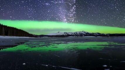 Poster - The tranquil stillness of a frozen lake under the cover of darkness a perfect spot for stargazing.