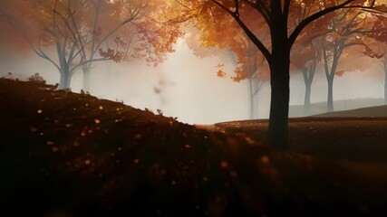 Poster - A whimsical journey through the enchanted autumn hills the trees almost glowing in the dusky light.