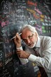 © AI Visual Vault - Thoughtful Professor: A pensive senior professor contemplates a chalkboard filled with handwritten notes, showcasing a dedication to academia and the pursuit of knowledge.