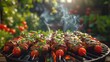 © MDBURHAN - Close-up of juicy barbecue meats grilling with fresh vegetables. A sizzling summer barbecue scene featuring juicy meats and fresh vegetables being grilled to perfection on a smoky outdoor grill.