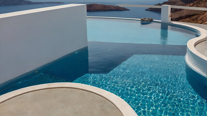 luxury swimming pool in the city Santorini, Greece, beautiful travel destiny of the world